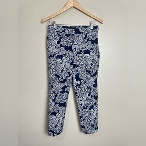 Talbots Size 4 Navy and White Paisley Stretch Pants